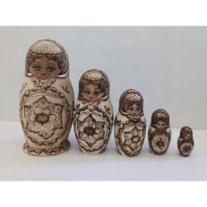 Rare Russian Nesting Dolls, Gold , Wooden, Lady Face